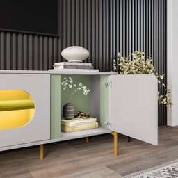Rack com Painel até 75 Polegadas Pés em Aço 180cm Juquehy Maresias - 9