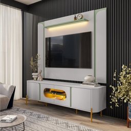 Rack com Painel até 75 Polegadas Pés em Aço 180cm Juquehy Maresias - 1