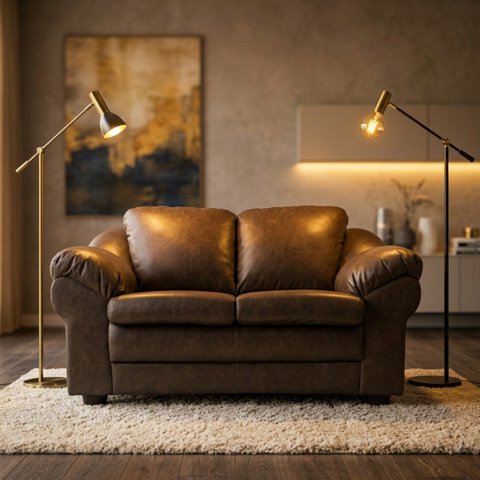 Sofá 2 Lugares 157cm Firenze Courino Cappuccino Linha Premium Elegante Resistente Confortável Sala e
