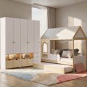 Ver imagem 1 de Guarda-Roupa Modulado Wave e Bicama Casinha New Garden Casatema MadeiraOriginals Branco/Marrom
