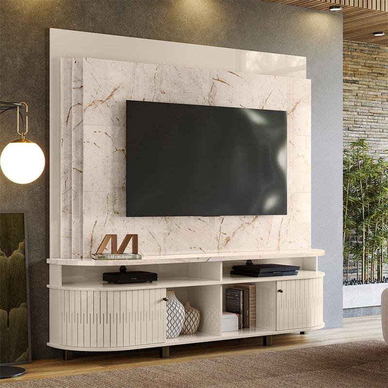 Estante Home Theater Daytona com Aparador Estoril e Mesa de Centro Indianápolis Calacata Off White – - 10