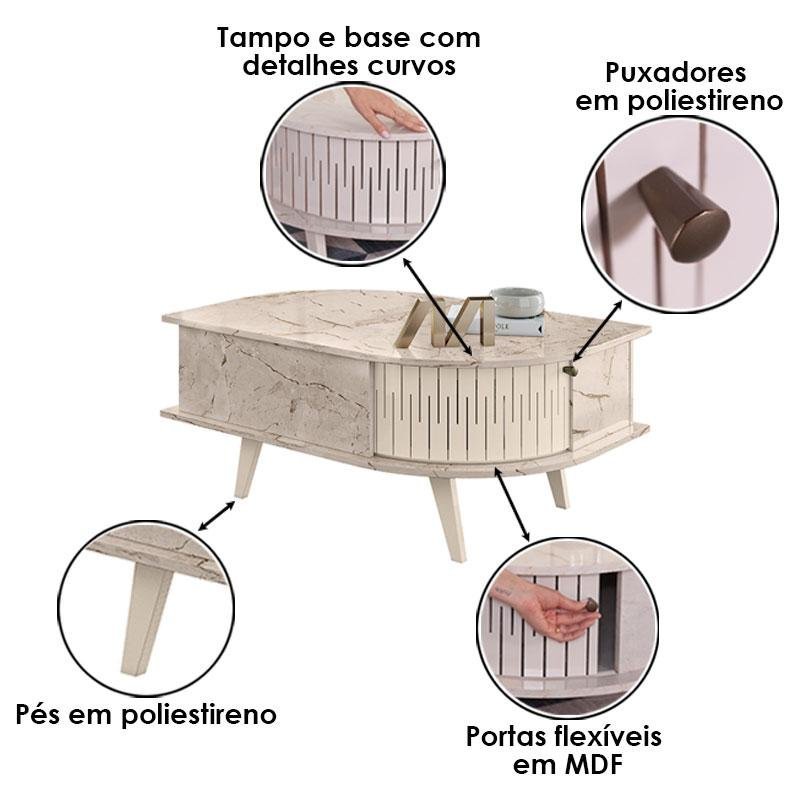 Estante Home Theater Daytona com Aparador Estoril e Mesa de Centro Indianápolis Calacata Off White – - 9