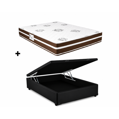 Cama Box Bau Casal Preto Colchão Casal Molas Ensacadas Clássico 138x188 - Alto Nível