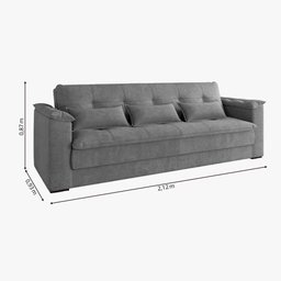 Sofá-cama Reclinável 3 Lugares Maria Suede Cinza - 2