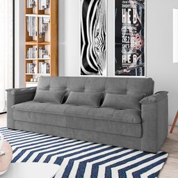 Sofá-cama Reclinável 3 Lugares Maria Suede Cinza - 1