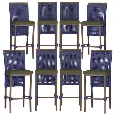 8 Banqueta em Alumínio Roma Marrom Corda Náutica Tecido 13