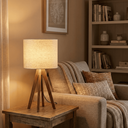 Ver imagem 3 de Abajur de Mesa com Tripé de Madeira e Cúpula Cáqui - Licht Haus