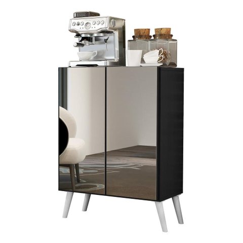 Aparador Buffet 2 portas com Espelho Retrô Vegas Multimóveis V3613 Preto/Branco