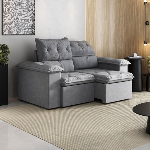 Sofá Retrátil e Reclinável 3 Assentos Suede Grafite Cupuaçu 200cm CabeCasa MadeiraOriginals