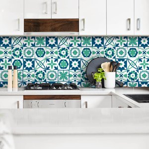 Adesivo de Azulejo Moderno Verde e Azul Arte Destaque