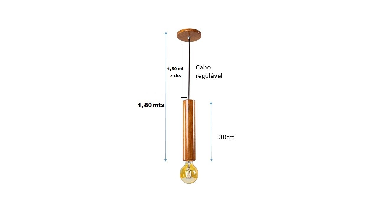 Pendente Madeira Rústica Moderna 1 Lâmpada C/ 1,80cm Jn Artes Rústicas Pendente Regulável - 2