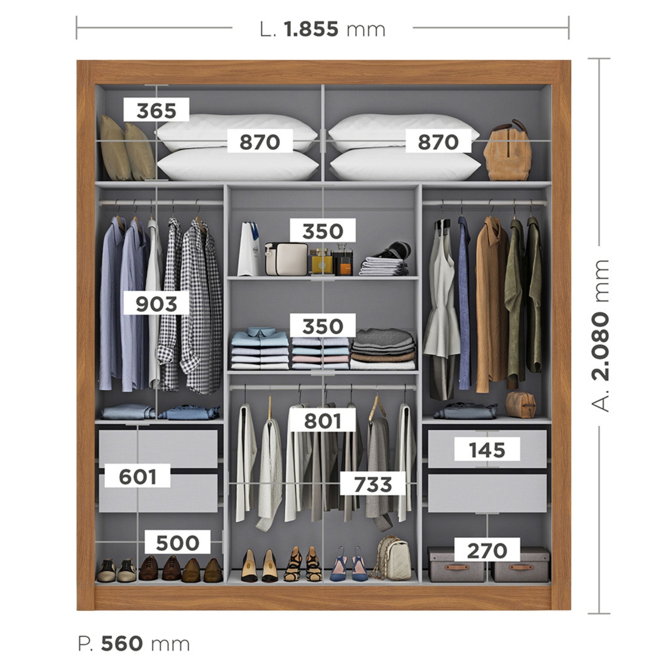 Guarda-roupa Viena Yescasa 208cm X 185cm | MadeiraMadeira