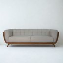 Ver imagem 2 de Sofá 3 Lugares 240cm com Pés em Madeira Linha Premium Compose em Bouclê Off-white e Corino Caramelo