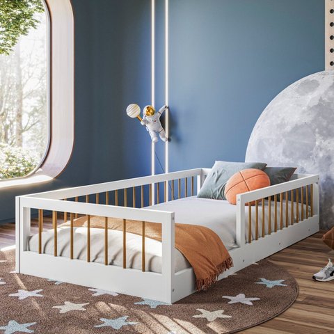 Cama Montessoriana Solteiro Ana 99x195x36cm Marrom/Branco/Amadeirado