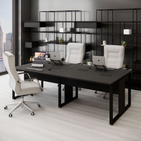 Plataforma de Trabalho 4 Lugares Preto 2,40m Pés Metal F5 Cor:preto