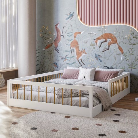 Cama Montessoriana Casal Ana 144,8x195x36cm Marrom/Branco/Amadeirado