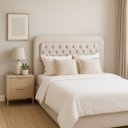 Ver imagem 1 de Cabeceira Casal Cama Box Capitonê Suede Bege 1,40m