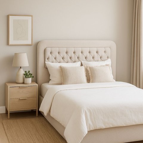 Cabeceira Casal Cama Box Capitonê Suede Bege 1,40m