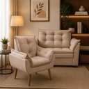 Ver imagem 1 de Sofá 2 Lugares com 1 Poltrona Decorativa para Sala de Estar Suede Capuccino