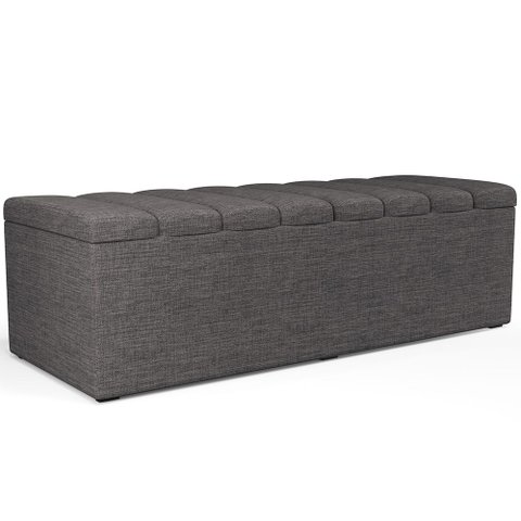 Calçadeira Recamier Baú para Cama de Casal Dália 140x50 Cm W01 Linho Cinza Escuro - Lyam Decor