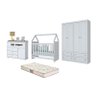 Berço Montessoriano Americano, Cômoda Aquarela e Guarda Roupa Americano 4 Pts Branco e Colchão - Fde - 1