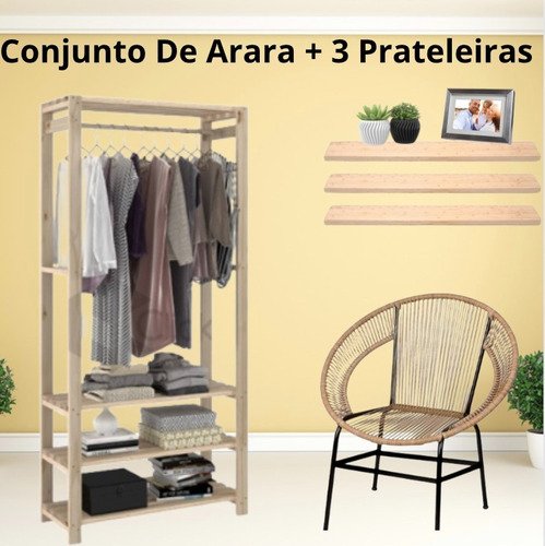 Arara Mais Três Prateleiras Para Varanda Arara De Chão - 1