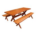 Ver imagem 2 de Conjunto Mesa 2,5m 2 Bancos Sem Encosto e 2 Cadeiras Madeira Maciça Angelim