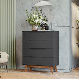 Cômoda Infantil Retrô com 4 Gavetas Alpi - Preto Acetinado - 1