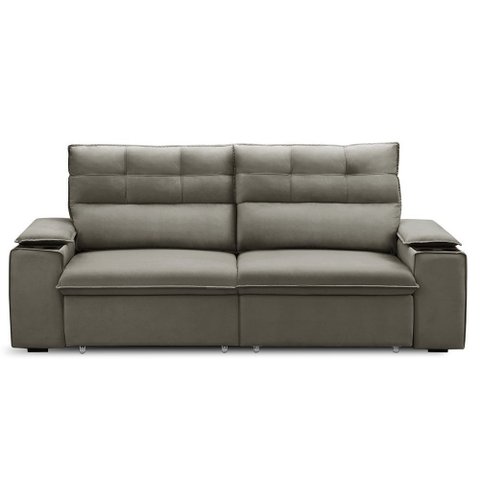 Sofá Retrátil Reclinável Vannes 225cm com Porta Copos e Objetos Bege Castor