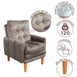 Poltrona Do Papai Reclinável Com Puff Veludo Bege Lisboa Shop JM - 2