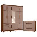 Ver imagem 1 de Guarda Roupa Casal Triton Plus 11 Portas com Espelho e Cômoda Doble Flex Nogueira Capuccino - Mó