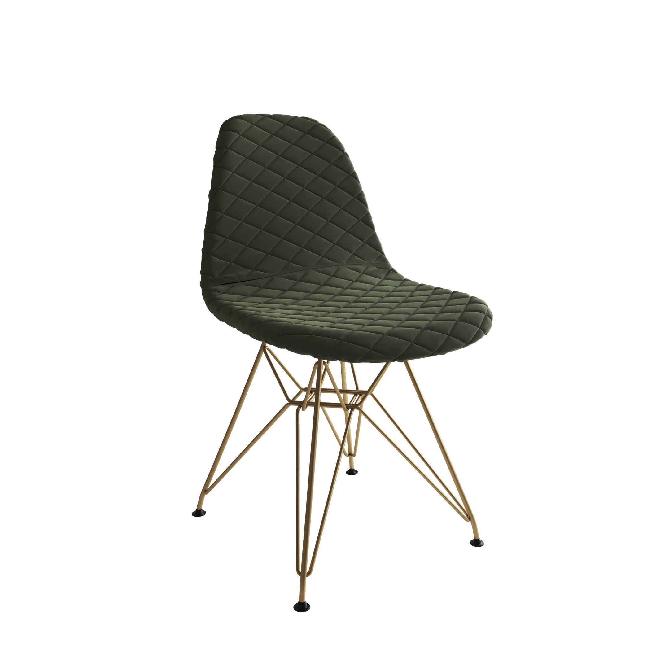 Kit 4 Cadeira Jantar Estofada Verde Eames Base Ferro Dourado - 2