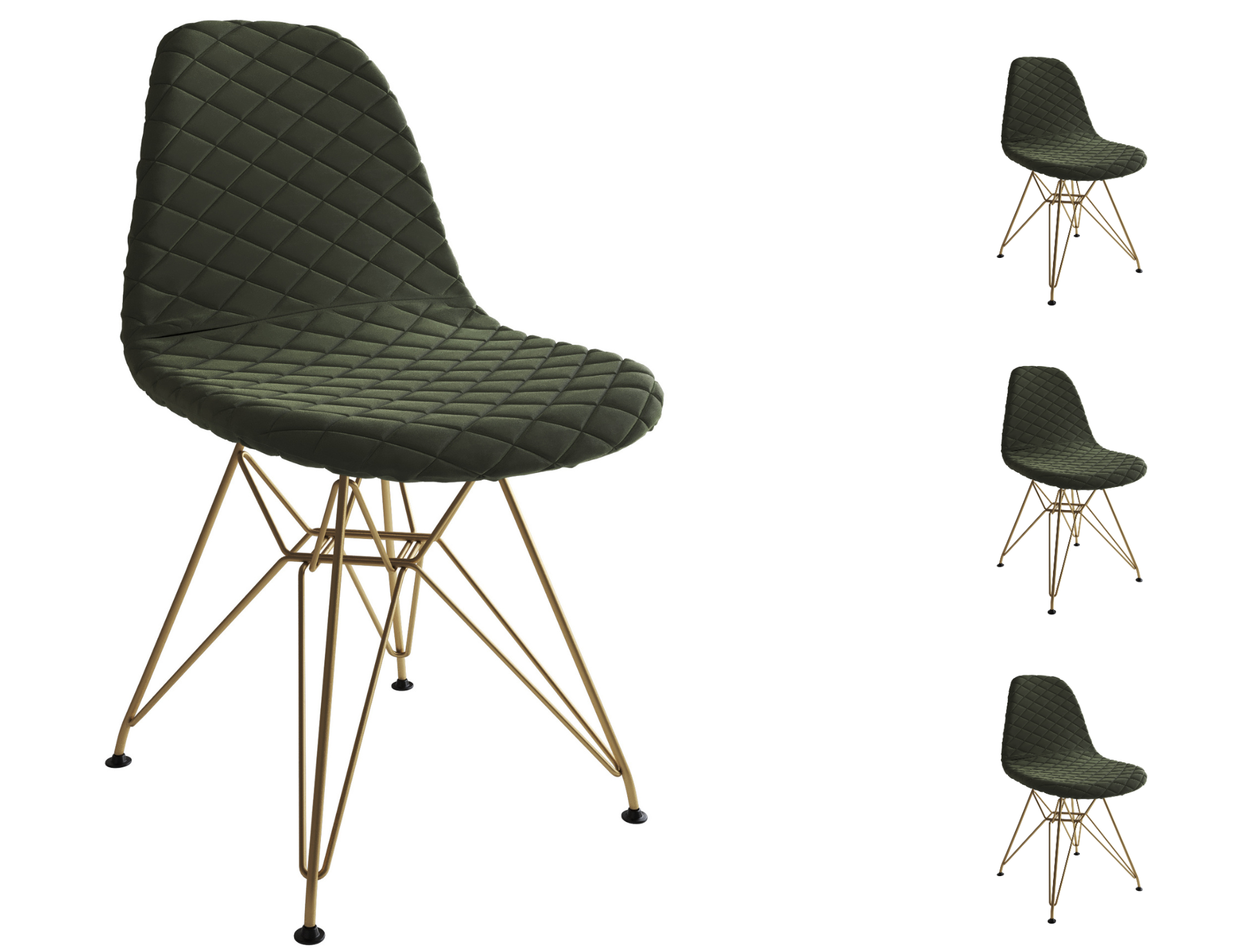 Kit 4 Cadeira Jantar Estofada Verde Eames Base Ferro Dourado