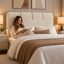 Ver imagem 4 de Cabeceira King Colchao de 193cm Moderna Estofada Premiun Macia Luxo Boucle Exclusiva Divani Aconcheg