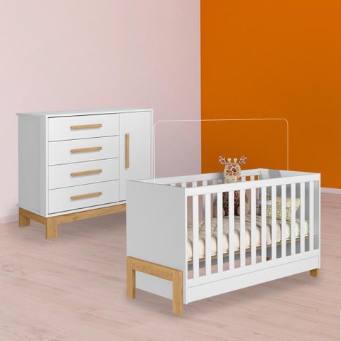 Conjunto Berço Mini Cama Fantasia e Cômoda Sapateira Slim Branco