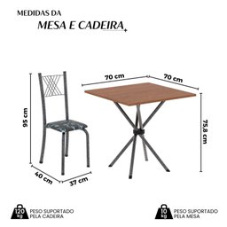 Conjunto de Mesa Tubular 70x70cm Tampo em Mdf Cinamomo com 4 Cadeiras Sara - 3