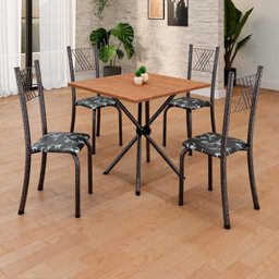 Conjunto de Mesa Tubular 70x70cm Tampo em Mdf Cinamomo com 4 Cadeiras Sara - 1