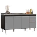 Ver imagem 1 de Balcão Gabinete com Pia Inox 160cm Arkansas Preto/Cinza - Lumil Lumil Móveis