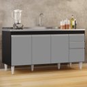 Ver imagem 2 de Balcão Gabinete com Pia Inox 160cm Arkansas Preto/Cinza - Lumil Lumil Móveis