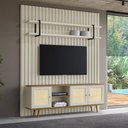 Ver imagem 1 de Rack com Painel Ripado e Prateleira para Sala Bend Smart 200cm MDF Louro e Luna com Preto Casa Lar