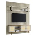 Ver imagem 2 de Rack com Painel Ripado e Prateleira para Sala Bend Smart 200cm MDF Louro e Luna com Preto Casa Lar