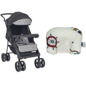 Carrinho de Bebê Joy II Tutti Baby Preto e Cinza + Suporte de Cabeça Almofadinha