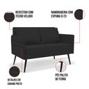 Ver imagem 5 de Kit 01 Namoradeira 02 Lugares e 02 Poltronas Mari Veludo Preto Pés Palito de Ferro - D’Rossi
