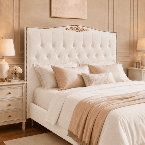 Cabeceira Cama Solteiro Greta 90cm Estofada Bouclê Design Clássico