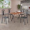 Ver imagem 1 de Conjunto de Mesa Tubular 062 100x60cm Tampo em MDF com 4 Cadeiras Lívia Preto/Floral/Mart Prata