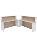 Ver imagem 4 de Balcão Atendimento de Canto em L Recepção Consultório 140x60cm Bege/Carvalho/Branco