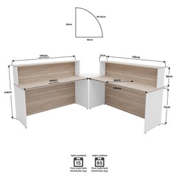 Balcão Atendimento de Canto em L Recepção Consultório 140x60cm - 5