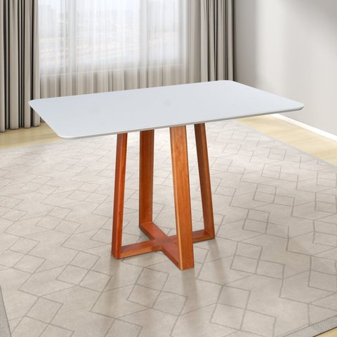 Mesa Sala de Jantar 4 Lugares Madeira Maciça Itália Espresso Móveis Marrom/Champagnhe/Off White