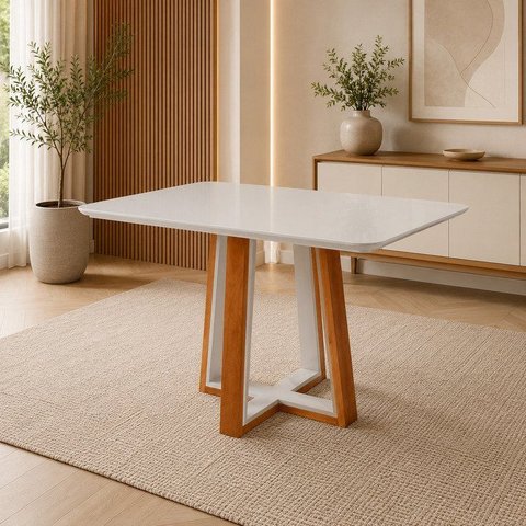 Mesa de Jantar 4 Lugares em Madeira Maciça com Tampo Off White Viena Espresso Móveis