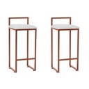 Ver imagem 1 de Kit 2 Banquetas Dori Alta Industrial para Bar Cozinha Bancada em Aço Assento Suede - Cobre/branco